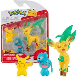 pack figuras pokemon pikachu, leafeon y winaut